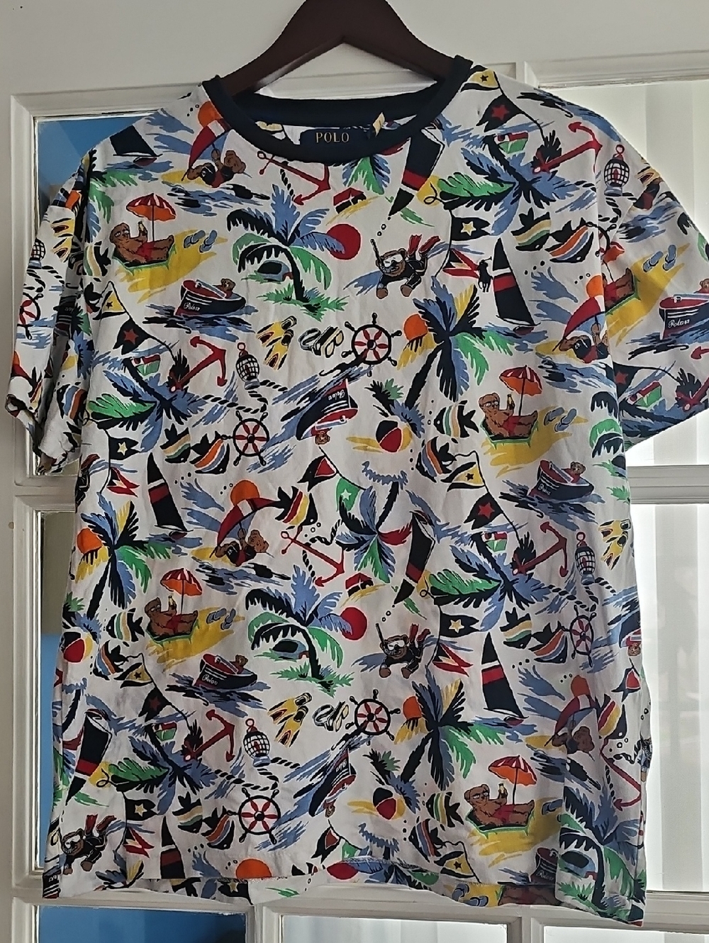 Polo by Ralph Lauren White Multicolor Tropical Print Short-Sleeve Shirt